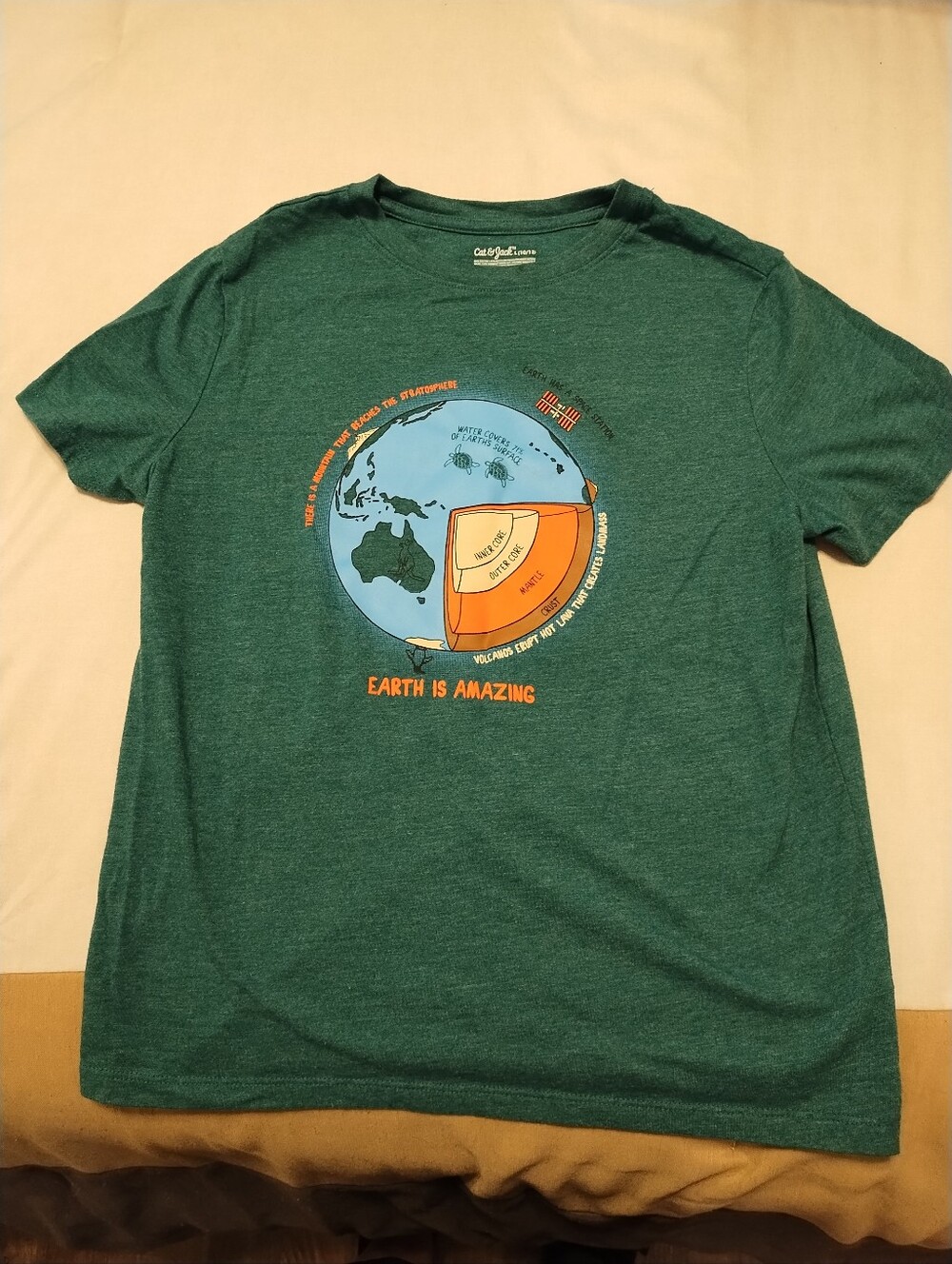 5/$25 Cat & Jack Teal Green 'Earth Is Amazing' Graphic Tee